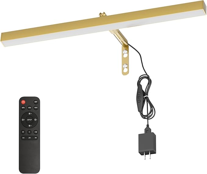 Plug in Picture Lights for Wall, 16 inch Dimmable LED Art Light with Remote, 3 Colour Temperature Gallery Painting Wall Light for Picture Display Dartboard Art Work (Gold)