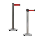 Crowd Control Warehouse CCW Series RBB-150 - Set of 2 Stanchion Retractable Belt Barriers - 16 Foot, Red Belt with Satin Stainless Steel Post - Easy Assembly