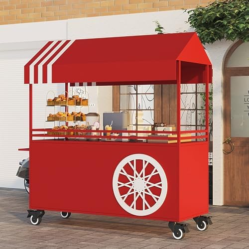 Portable Food Vendor Cart, Mobile Street Food Stall, Commercial Iron Market Stand for Outdoor Events, Creative Food Truck for Markets (Pink, L140cm/55in)