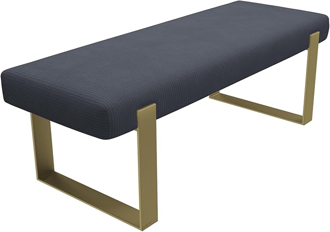 VANT Upholstered Bed Bench - Ribbed Midnight Blue - Burnished Brass - Contemporary Modern, Bedroom Bench Seat, Hallway, or Entryway