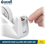 Excell EX-11425WH Premium Dualcore Desktop Tape Dispenser (1" + 3" core) with Sand Weighted Base, White Desk Tape Dispensers Use for Office, Gift Store and Wrapping Purpose