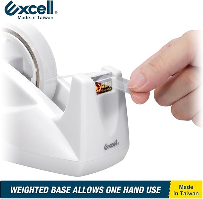 Excell EX-11425WH Premium Dualcore Desktop Tape Dispenser (1" + 3" core) with Sand Weighted Base, White Desk Tape Dispensers Use for Office, Gift Store and Wrapping Purpose