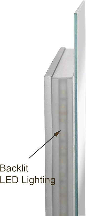 Hamilton Hills 24" x 32" Contemporary Backlit Polished Rubber, Glass Rectangular Mirror | Backlit Mirror with Lighting Over Vanity Bathroom Light and Mirror | Hangs