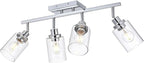 4-Light Track Lighting Kit Ceiling Kitchen Track Lighting Fixtures Chrome Bathroom Vanity Wall Lights with Clear Glass Multi-Directional Rotating Tracking Light Heads Spotlight for Accent Shop