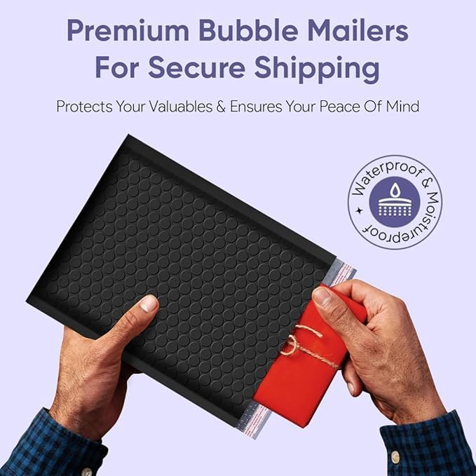 Black Large Poly Bubble Mailers 12x15 inch | Self Seal Padded Envelopes Cushioned Bubble Mailer | Usable Size 12x15 | WaterProof | Lightweight mailing Shipping Bags | 50 Pack Bulk