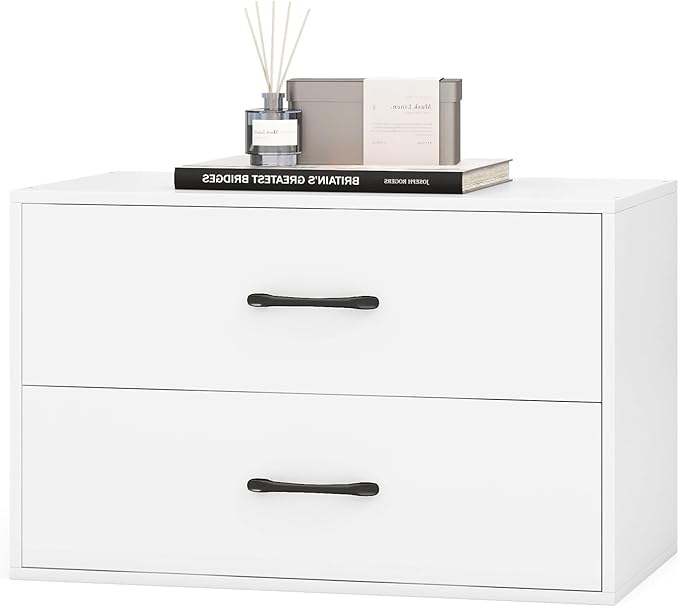 GOFLAME Stackable 2-Drawer Dresser, Wood Horizontal Storage Organizer with Metal Handle & Smooth Sliders, Lateral File Cabinet with Anti-tilt Kit for Bedroom Office, White