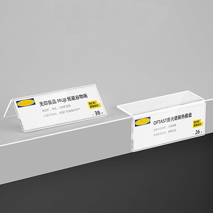 Self Adhesive Label Holder Acrylic Price Tag Displays Sign Holder L-Shape Table Top Sign Stand 10 Pack (100*70mm/3.94*2.76inches)