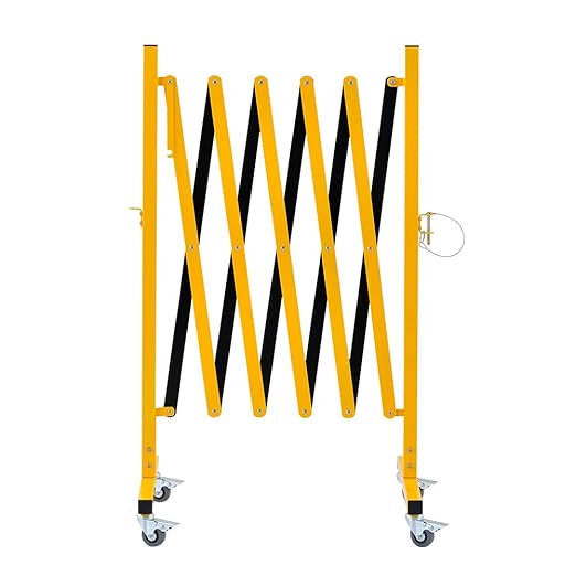 GYMTIME Easily Assembled Expandable Metal Barricade, 8 Feet, Portable Safety Barrier with Casters, Flexible Fence Mobile Barrier Gate, Adjustable Traffic Fence