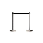 Crowd Control Warehouse CCW Set of 2 Retractable Belt Barriers Stanchion, Polished Stainless Steel Post, RBB-100 (7.5 Foot Belt, Dark Blue Belt)