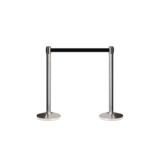 Crowd Control Warehouse CCW Set of 2 Retractable Belt Barriers Stanchion, Polished Stainless Steel Post, RBB-100 (9 Foot Belt, Yellow"Out of Service" Black Letters Belt)