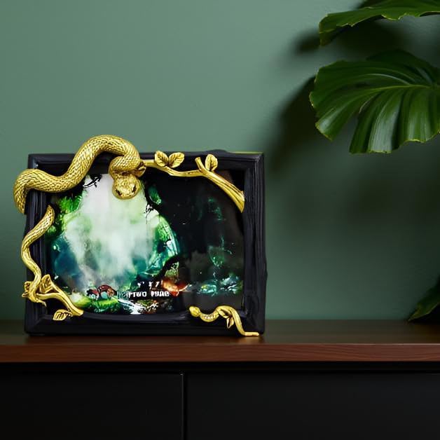 Hand-Crafted Resin Snake Picture Frame - 5x7 Inch Mother & Baby Snake Design, Unique Home Decor Wall Art, Wildlife Figurine Display
