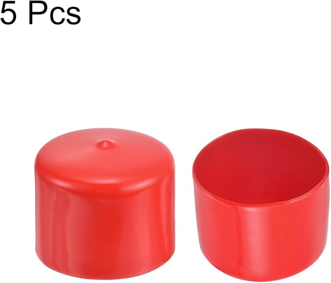 uxcell 5pcs Rubber End Caps 2 1/8"(54mm) ID Vinyl PVC Round Tube Bolt Cap Cover Screw Thread Protectors Red