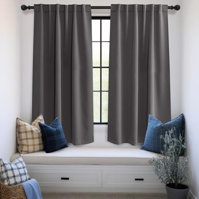 KGORGE 63 inch Curtains 2 Panel Set, Blackout Privacy Thermal Insulation Noise Reducing Grommet Curtain Drapes for Bedroom and Living Room, W52 x L63 inches,Back Tab Rod Pocket, Grey, 2 Panels