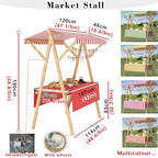 Foldable Wooden Market Stall Display Stand with Canopy & Tablecloth - Outdoor Retail Kiosk for Crafts, Food, Toys & Lemonade - Portable Concession Booth (Red, 180x60cm)