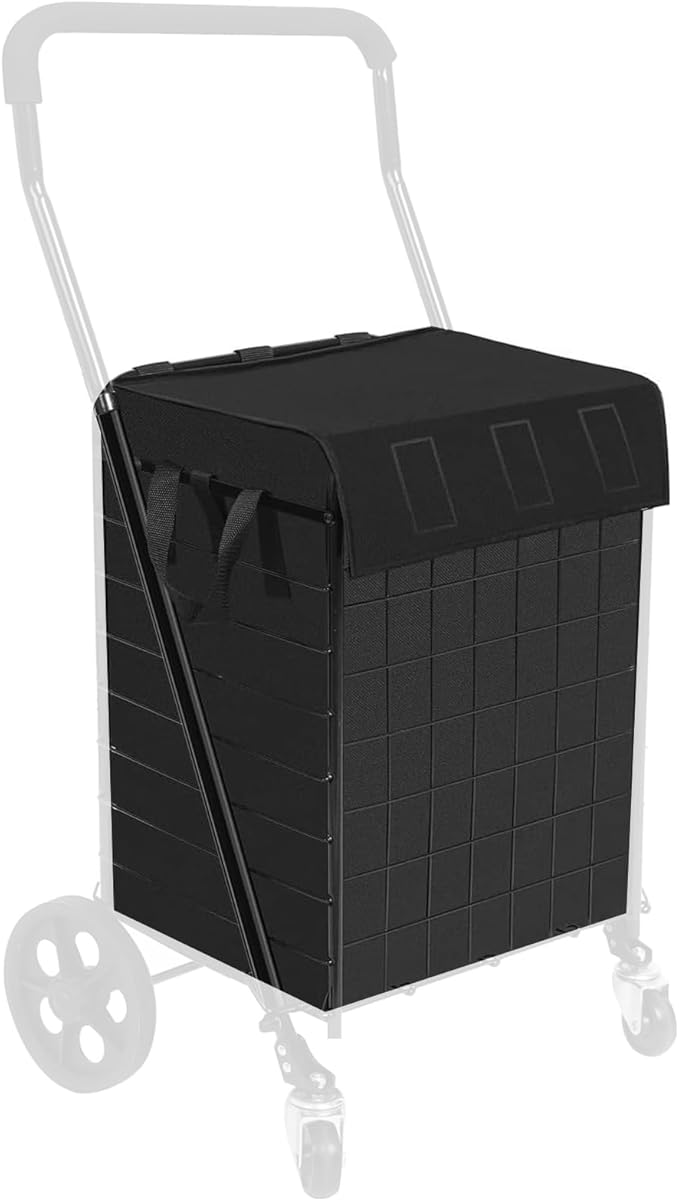 Kiffle Shopping Cart Liner（Without Trolley）, 14.7" X 13.2" X 20" Square Bottom, Fits Grocery Cart, Cover and Adjustable Straps, Waterproof Oxford Cloth (Black)