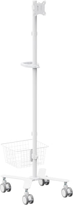 Mount Plus C09 Height Adjustable Mobile Medical Computer Monitor Display Cart with Wheels and Basket Storage | Medical Trolley for Hospital Clinic lab Beauty Salon | Pneumatic Mobile Workstation