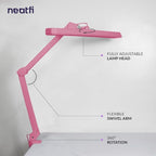 Neatfi XL 2,500 Lumens LED Task Lamp, 22 Inches Wide, 30W, 162 Pcs SMD LED, Eye-Caring, Desk Light with Clamp for Home, Office, and Study Room (Non-CCT, Pink)