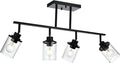 Yaohong 4-Light Black Farmhouse Track Lighting Fixtures Ceiling, Bathroom Track Lighting Kit Wall Light with Ajustable Heads, Kitchen Track Lighting Fixtures with Glass Shade for Hallway Shop