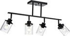 Yaohong 4-Light Black Farmhouse Track Lighting Fixtures Ceiling, Bathroom Track Lighting Kit Wall Light with Ajustable Heads, Kitchen Track Lighting Fixtures with Glass Shade for Hallway Shop