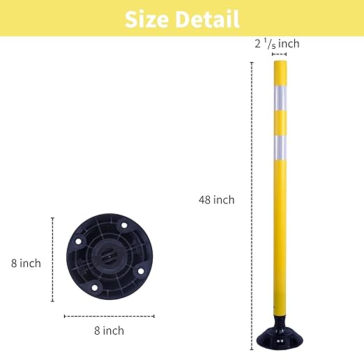 8 Pack Traffic Delineator Posts – High Visibility Reflective Safety Cones with Spring Base for Roadway, Parking, Garage, Construction Zones (Yellow, 48 Inch)