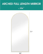 TinyTimes 71''x30'' Oversized Arched Full Length Mirror Large Full Body Floor Mirror with Stand for Hanging, Big Full Size Long Mirror with Aluminum Frame for Bedroom, Living Room (Gold)