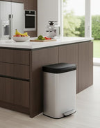 Garvee 16 gal / 60 L Stainless Steel Trash Can with Lid, Large Garbage Can for Kitchen, Rustproof Step-on Kitchen Metal Trash Bin with Liner Rim, Rear Handle, Soft Close Plastic Lid, Silver