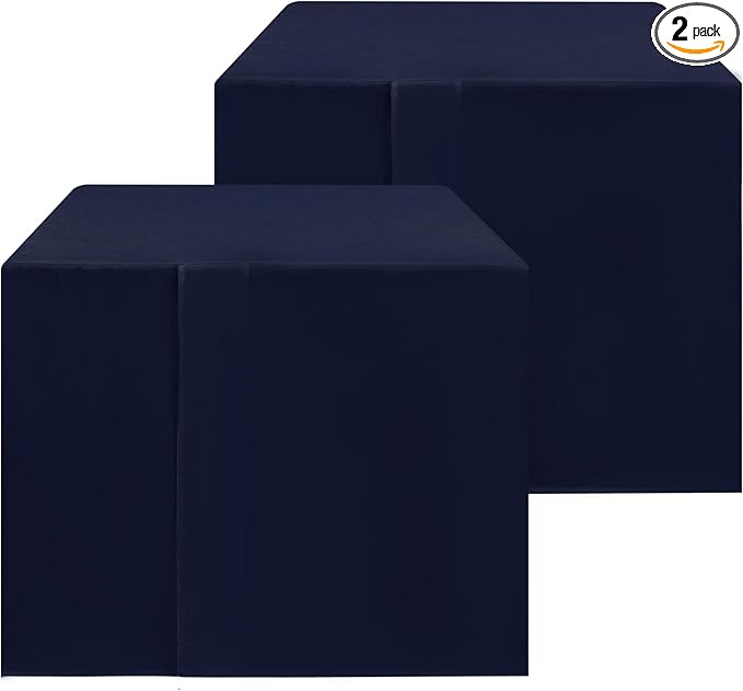 HolidayIdeas 2 Pack Square Fitted Table Covers - 34 x 34 Inch -Card Table Clothes Washable Tablecloth Protectors for Parties, Holiday Dinner, Trade Show, Vendor Stand, Navy