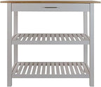Island Oasis Solid Wood Kitchen Island with Drawer, Stainless Steel Towel Bar and Open Storage Multi-Purpose Prep Table for Home Kitchens Natural and White