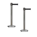 Crowd Control Warehouse CCW Series RBB-150 - Set of 2 Stanchion Retractable Belt Barriers - 16 Foot, Black Belt with Satin Stainless Steel Post - Easy Assembly