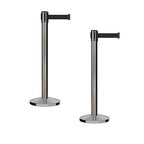 Crowd Control Warehouse CCW Series RBB-150 - Set of 2 Stanchion Retractable Belt Barriers - 16 Foot, Black Belt with Satin Stainless Steel Post - Easy Assembly
