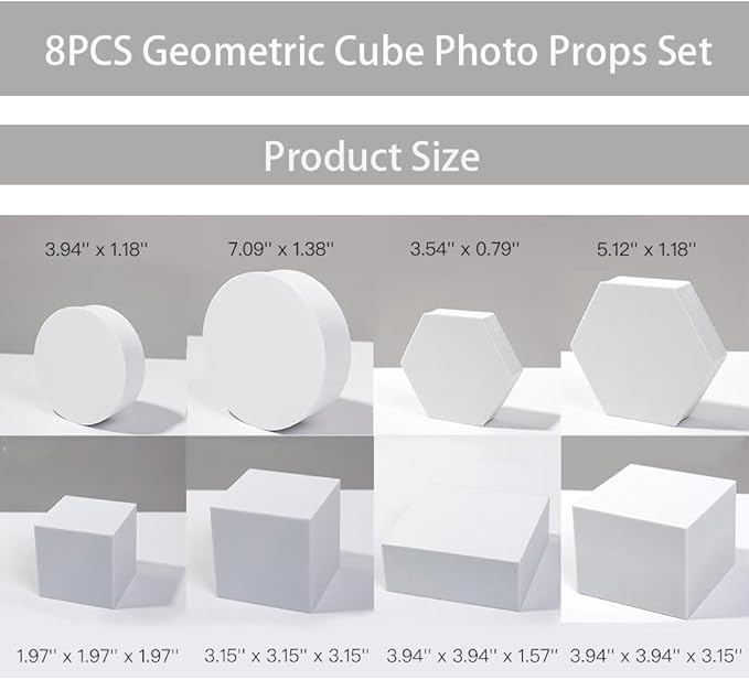 8PCS Geometric Cube Photo Props Set, Hard Foam Photography Background Props for Goods, Crafts, Lipstick, Jewelry, Cosmetics, Makeup Tools, Food (Yellow)