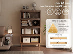 Solid Wood 4 Tier Bookcase with Tempered Glass Doors, Elegant Wooden Book Shelf with Doors 60H/32w/14 inch Log Khaki, Luxury Antique Bookcase Artwork Book Shelves/case for Home Office