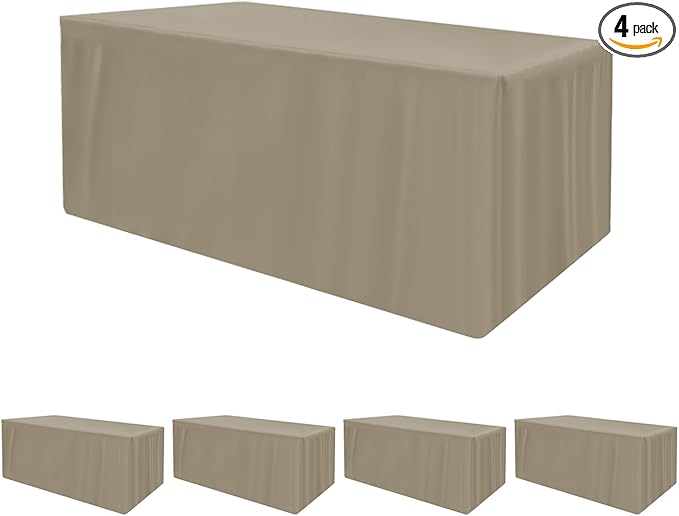 HolidayIdeas Fitted Tablecloths for 8 Foot Rectangle Table, Wrinkle Resistant Washable Table Cover 30x96 Inch for Vendor Booth Display, Banquet, Trade Show, Taupe, 4 Pcs