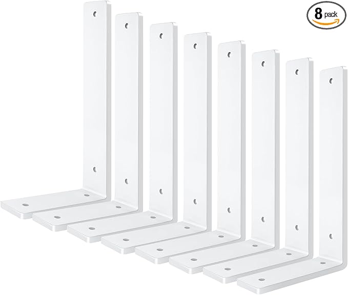 White Heavy Duty Shelf Brackets 10 Inch, 8 Pack Floating Shelf Brackets, L Wall Shelf Bracket for DIY Decorative with Mounting Hardware