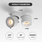 Spot Lights Indoor, Modern Art Display Accent Lights 3000-6000K Selectable, 20W Dual Head LED Spot Lights, CRI 98, 220° Directional, White Ceiling Spotlight for Kitchen, Plant, Living Room