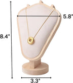 Natural Body Wood Necklace Display Stand with Beige Flannelette Soft Mat Necklace Holder Organizer Desktop Stand for Home Store Dresser-3.3"x5.8"x8.4"