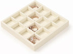 Oirlv Microfiber Stackable 16 Girds Jewelry Trays Jewelry Storage Tray Showcase Display Organizer(Beige)