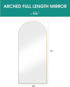TinyTimes 70''x26'' Full Length Mirror, Large Arched Floor Mirror with Stand, Oversized Wall Mirror, Full Body Mirrors Standing Leaning for Living Room, Bedroom (Gold)