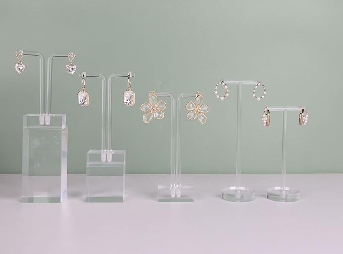 GemeShou 3pcs acrylic T bar earring display stand for show, retail hanging earring holder for online business, transparent jewelry Photography Props【Acrylic Earring T Stand-3pcs 】