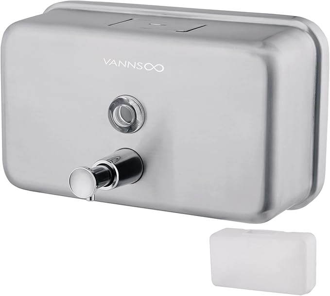 Commercial Wall Mount Stainless Steel Soap Dispenser, Rust-Proof Lining Liquid Hand Sanitizer Dispenser Bathroom 1100 ml / 37 oz. (Horizontal)