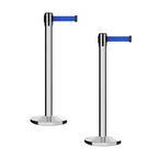 Montour Line MI650 Set of 2 Retractable Belt Barrier Stanchion, Cast Iron Base, Polished Stainless Steel Post (16 ft Blue Belt)