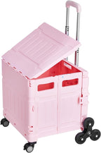 VEVOR Foldable Utility Cart, 65L Collapsible Portable Crate Rolling Cart with Stair Climbing Wheels & 360° Swivel Wheels, Hand Cart with Telescoping Handle for Shopping Office Moving Teacher, Pink
