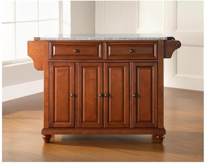 Kitchen Island with Granite Top - Full Size, Mahogany Gray Modern Cart