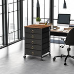 HOOBRO 5-Drawer Chest, Office File Cabinet with Drawers, Rolling Printer Stand, Filing Cabinet for Living Room, Home Office, Nonwovens Drawer, Easy Assembly, Black BFK50WJ01