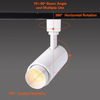 12W Zoomable Track Lighting Heads,White H Track Lighting Heads for Accent,Artwork, Retail Halo Track Lights 110V 3000K Warm White 15 °- 60 ° Beam Angle - 4 Pack (White)