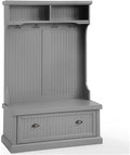 Pemberly Row Coastal Wood Hall Tree in Distressed Gray and Chrome