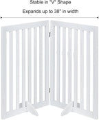 unipaws 36”H Free Standing Pet Gate for Dog and Cat, Wooden Dog Gates for Doorway, Stairs, Room Divider, Step Over Foldable Pet Fence for The House, Expandable Barrier, Indoor Use, White