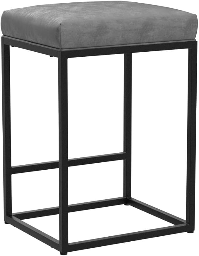 MAISON ARTS Counter Height 24" Bar Stools Set of 3 for Kitchen Counter Backless Modern Barstools Industrial Upholstered Faux Leather Stools Farmhouse Island Chairs, (24 Inch, Grey)