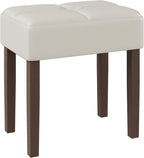 Leather Vanity Stool, 18.7 Inch Wide Rectangle Ottoman Bench for Makeup Room, Vanity Chair with Wood Legs for Piano Room, Bedroom,Living Room with Customizable (Cream)
