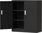 Metal Storage Cabinet with Locking Doors and 2 Adjustable Shelves, Small Lockable Steel Storage Cabinets for Home Office Garage Kitchen Pantry (Black)
